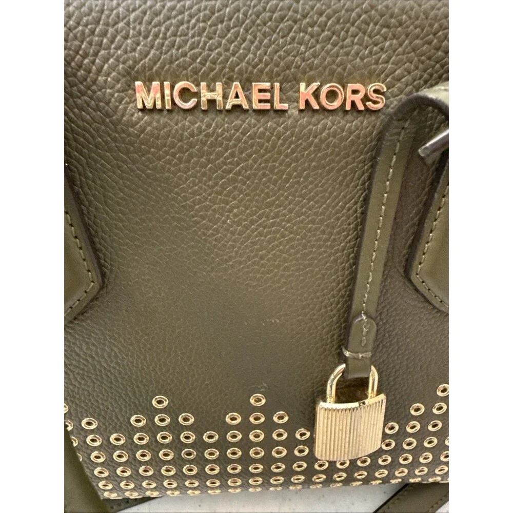 MICHAEL KORS HAYES Medium Leather Messenger Bag Green W/ Matching Wallet